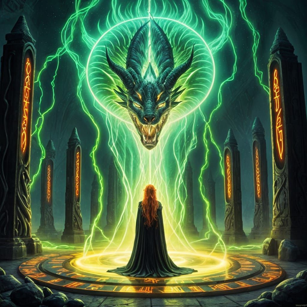 Sorceress Summons Dragon in Circle of Stones