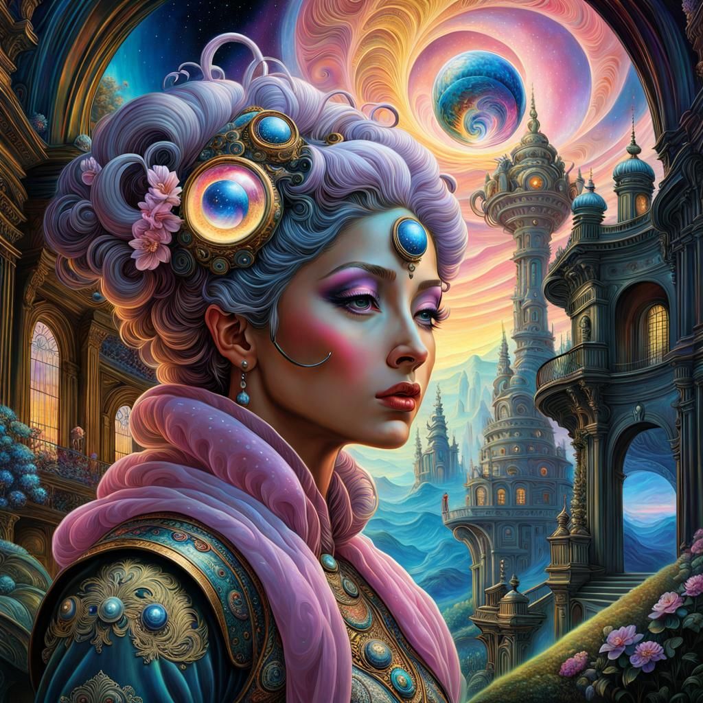 Mystical Interdimensional Traveler in Digital Baroque World