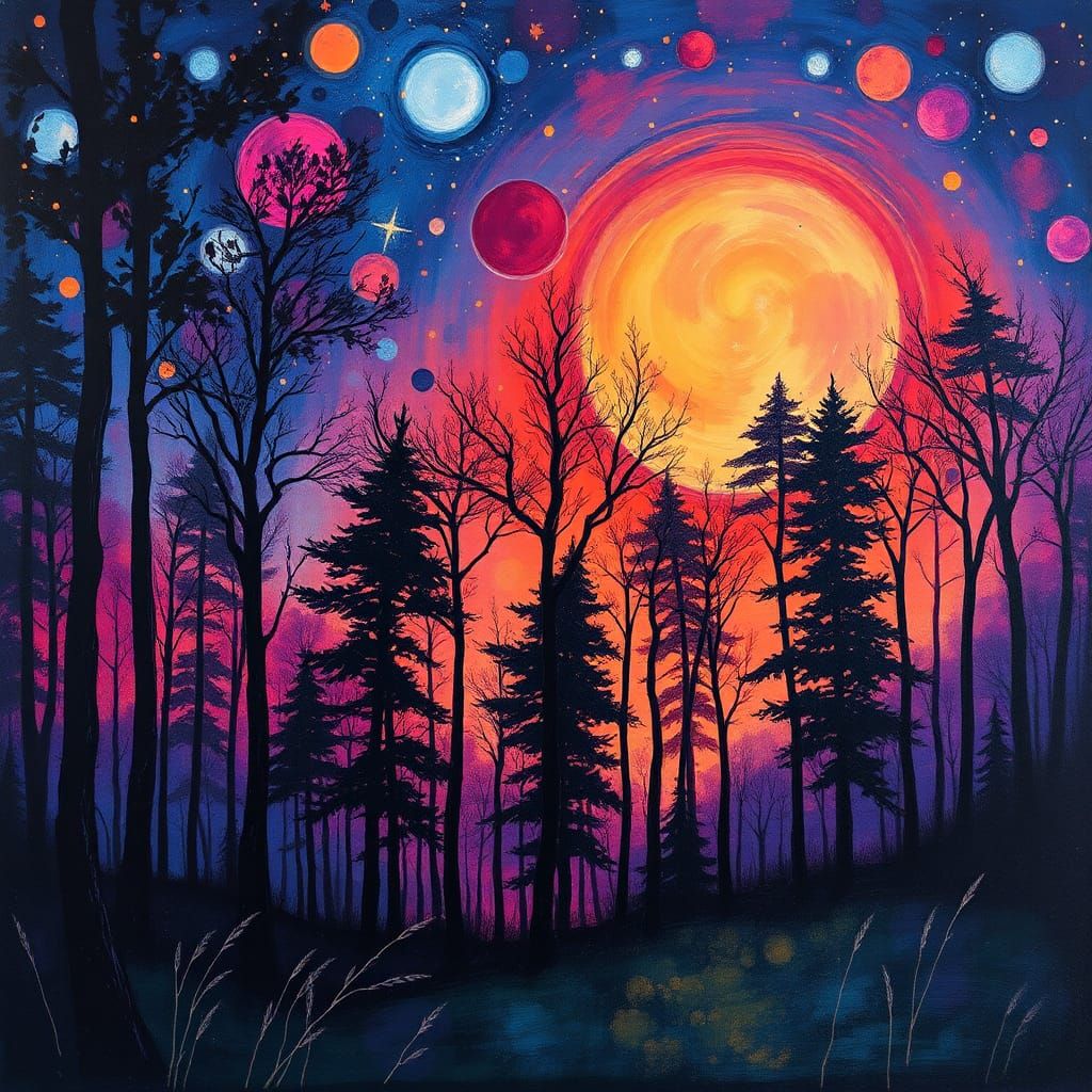 Mystical Forest at Dusk in Impressionist Style