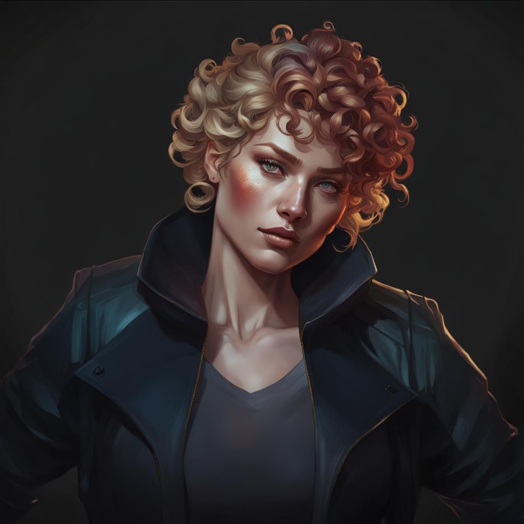 atractly woman with curly blonde hair, head and shoulders po...