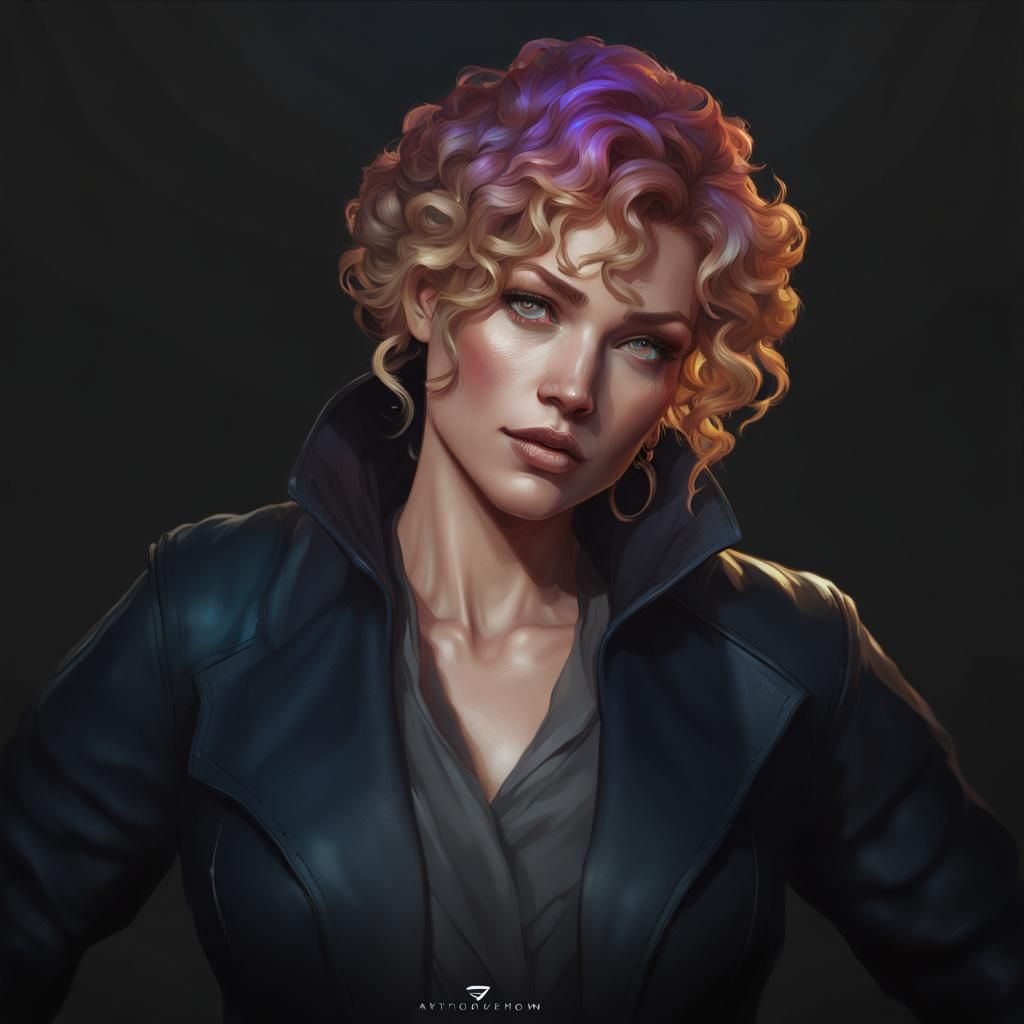 atractly woman with curly blonde hair, head and shoulders po...