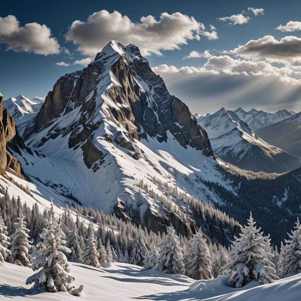 Cinematic Winter Mountain Landscape in Ansel Adams Style
