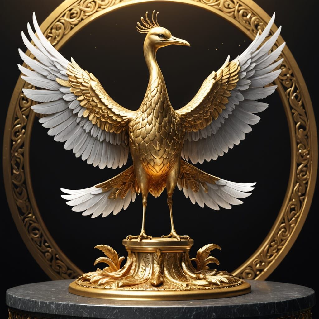Ornate Golden Imperial Seal with Crane Statue