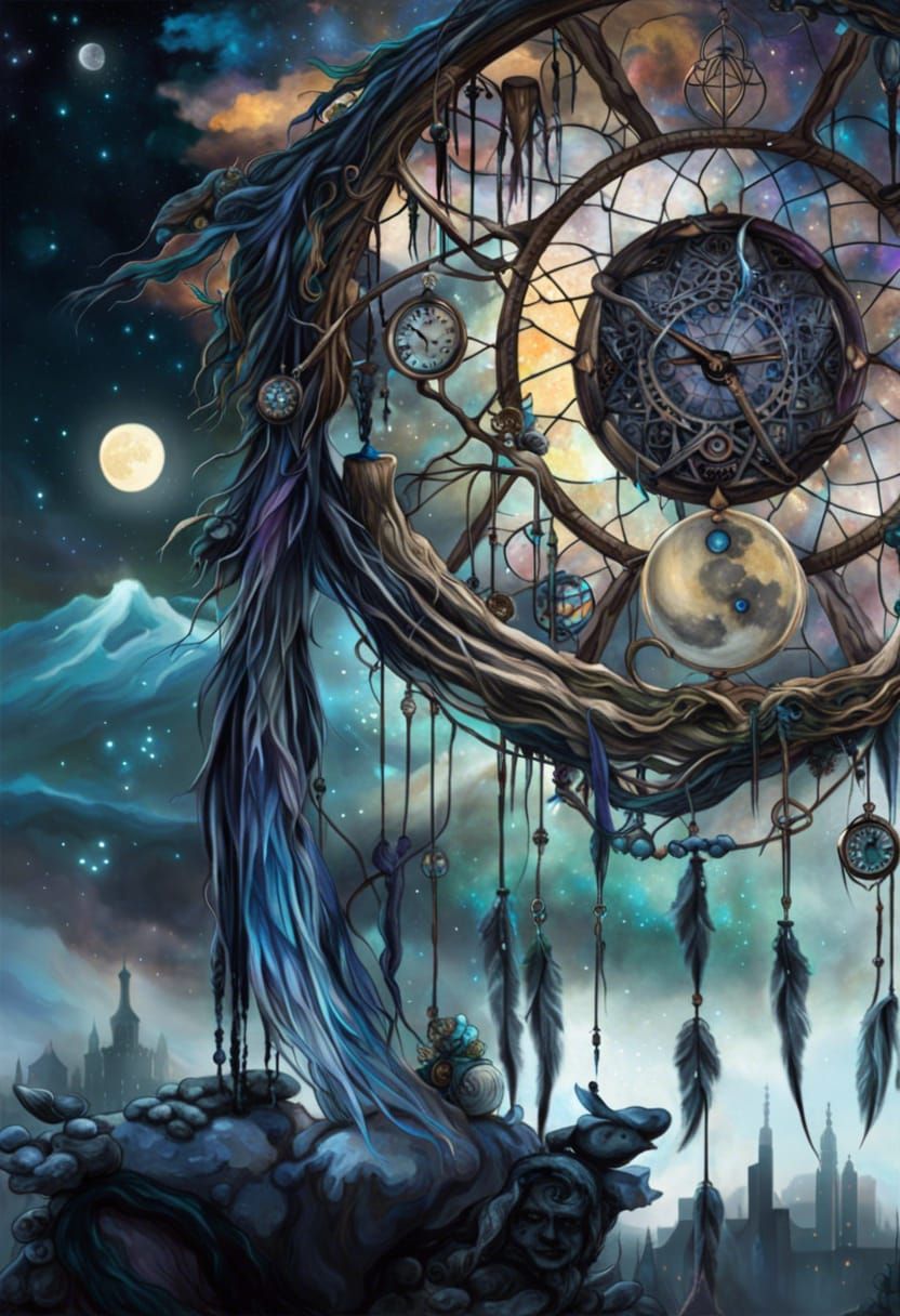 Dreamcore Clockpunk Dreamcatcher with Crystal Moon