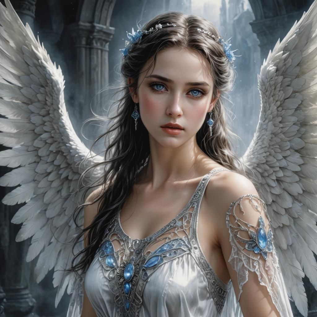 Fantasy Angel Portrait in Royo Style, 8K