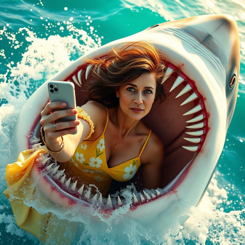 Woman Takes Selfie Inside Great White Shark's Mouth in Hyper...