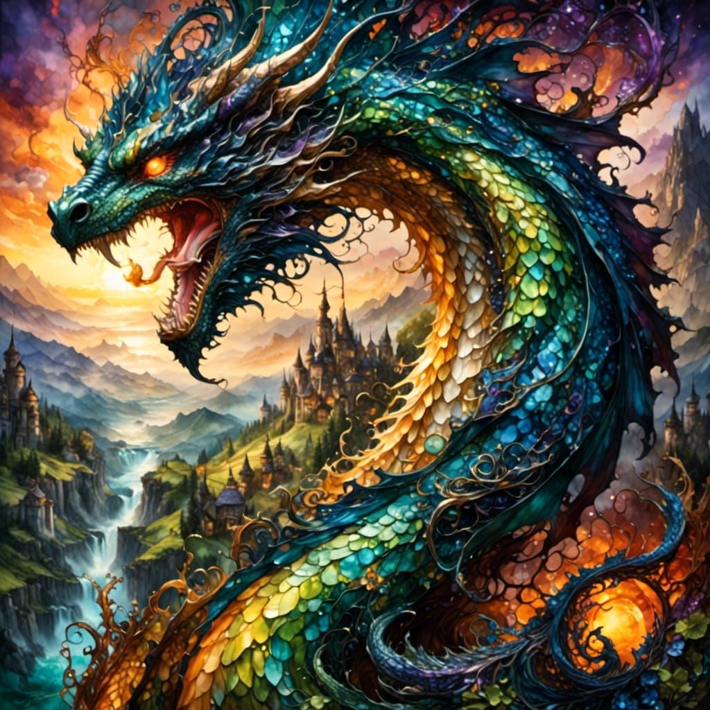 Fantasy Dragon in Detailed Ink Drawing