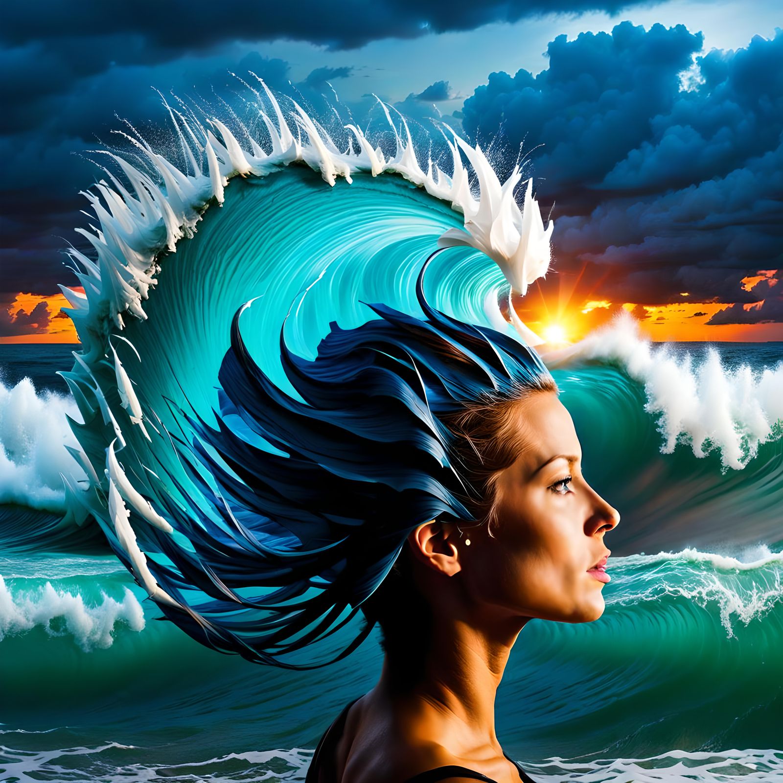 Ocean Blue Wavy Hair