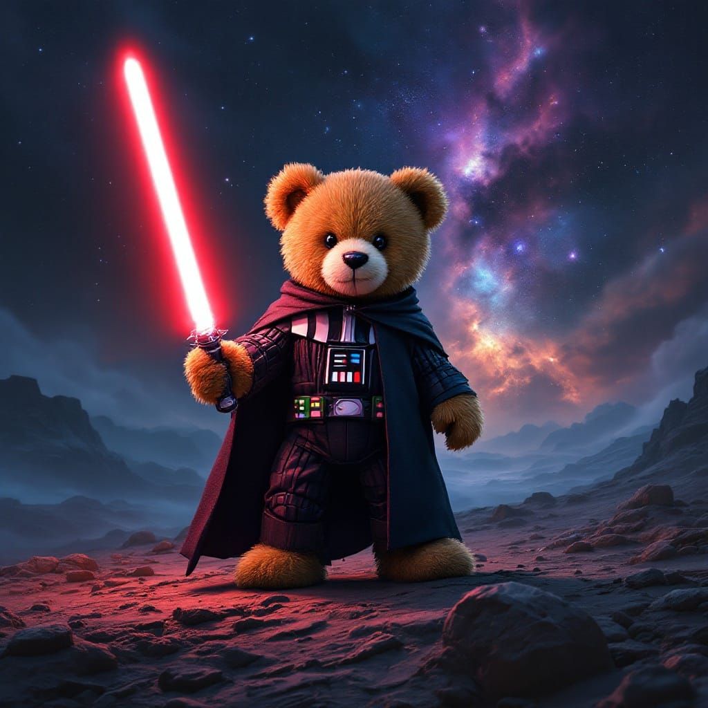 Heroic Teddy Bear as Darth Vader in Space