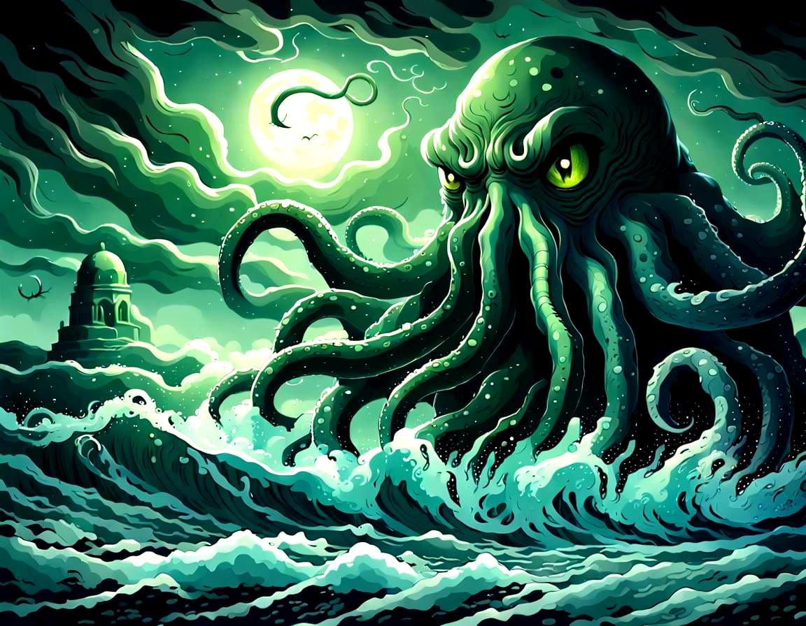 Cthulhu Rises from the Depths of the Sea