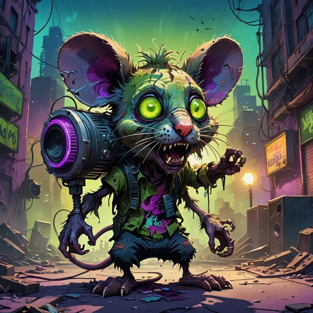 Zombie Mouse Sound Cannon in Post-Apocalyptic Cityscape