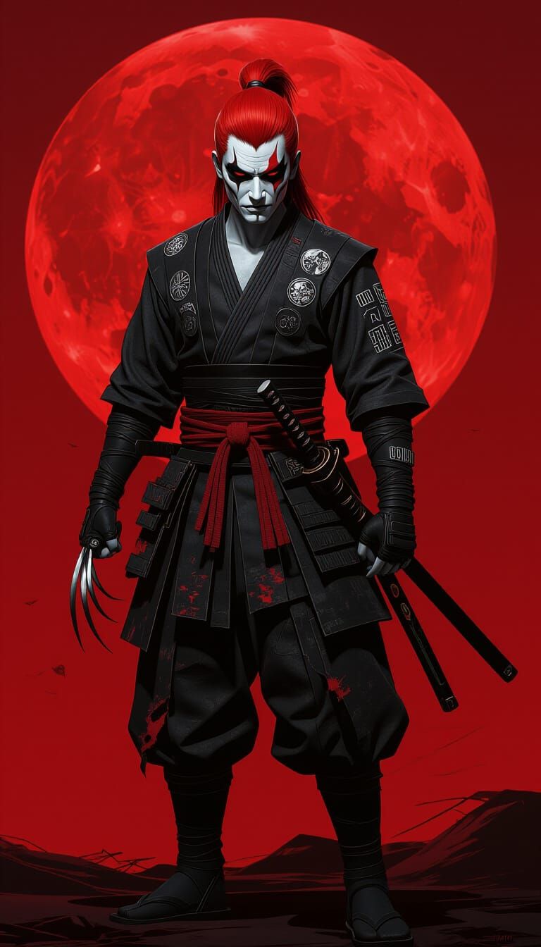 Cyberpunk Ninja Assassin Under Blood Moon