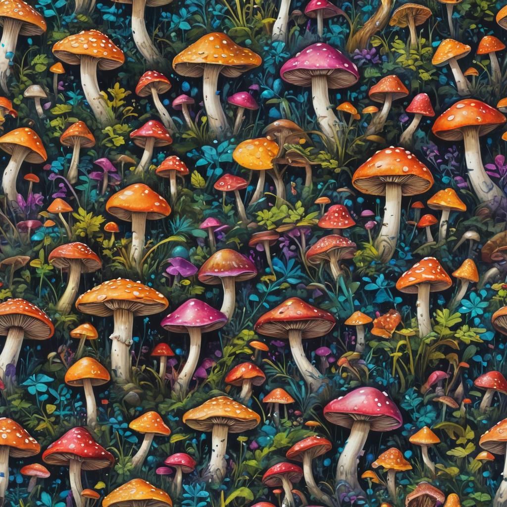 Psychedelic Mushroom Grove in Graffiti Art Style