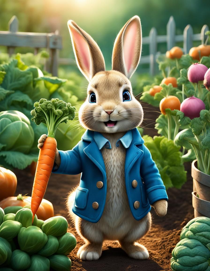 Cute Baby Peter Rabbit in Garden Illustration