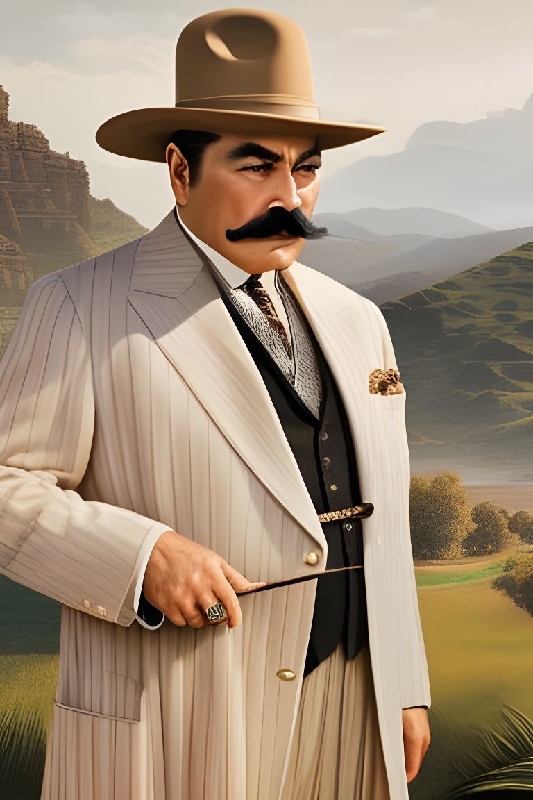 Elegant Hercule Poirot Portrait in Hyperdetailed Photorealis...