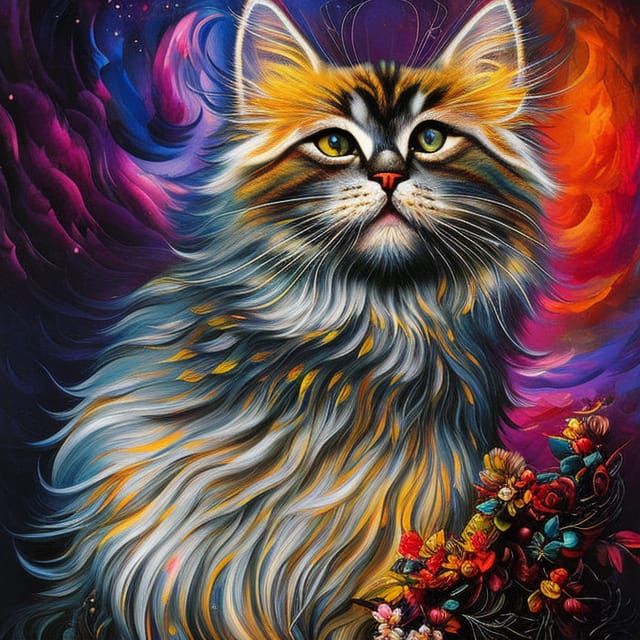 Elegant Silver Persian Cat Digital Art