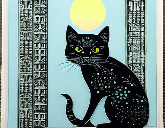 Surreal image mysterious black cat perched on glass skyscrapers::Cute kawaii Squishy, e::black cat traversing moonlit ci...