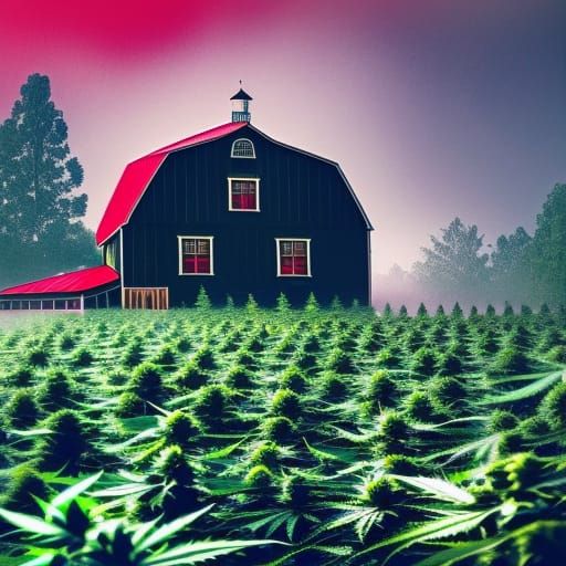Ethereal Farmhouse with Red Barns in Fantasy Style