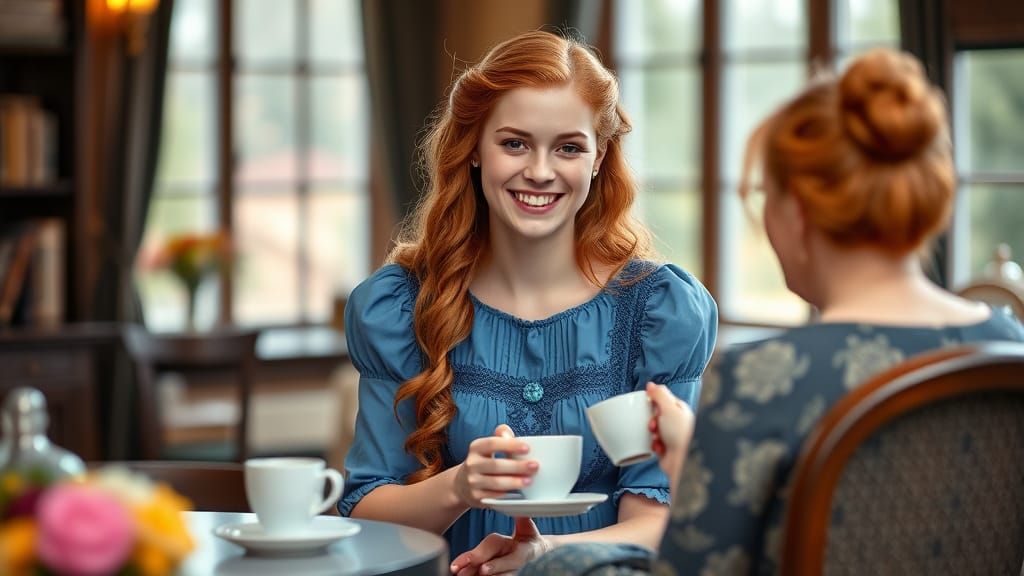 Mother and Daughter Share a Delightful Afternoon Tea in 1880...