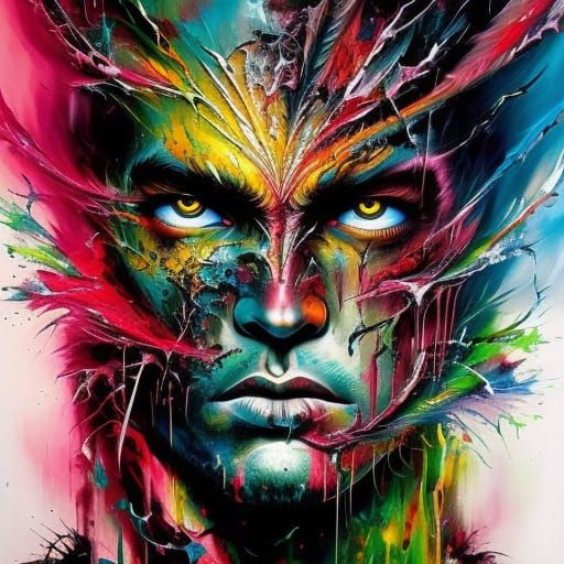 Badass Demon Soul Portrait in Acrylic and Gouache