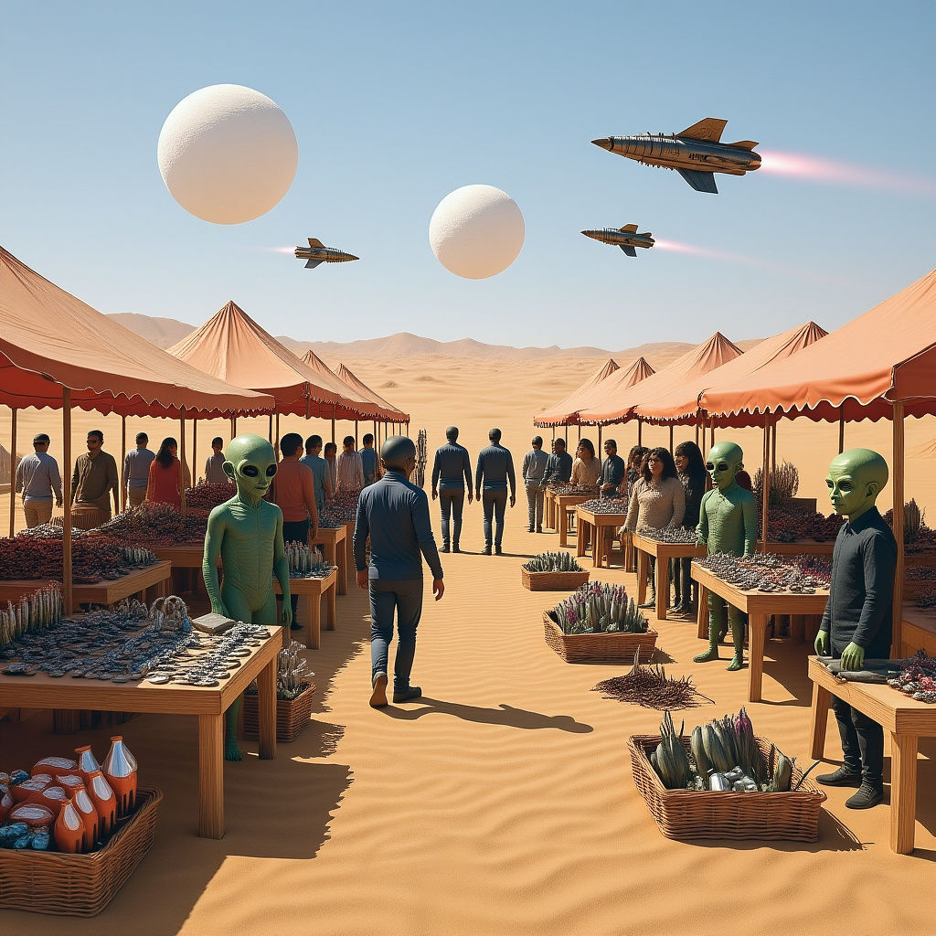 Hyperrealistic Alien Market on a Distant Planet