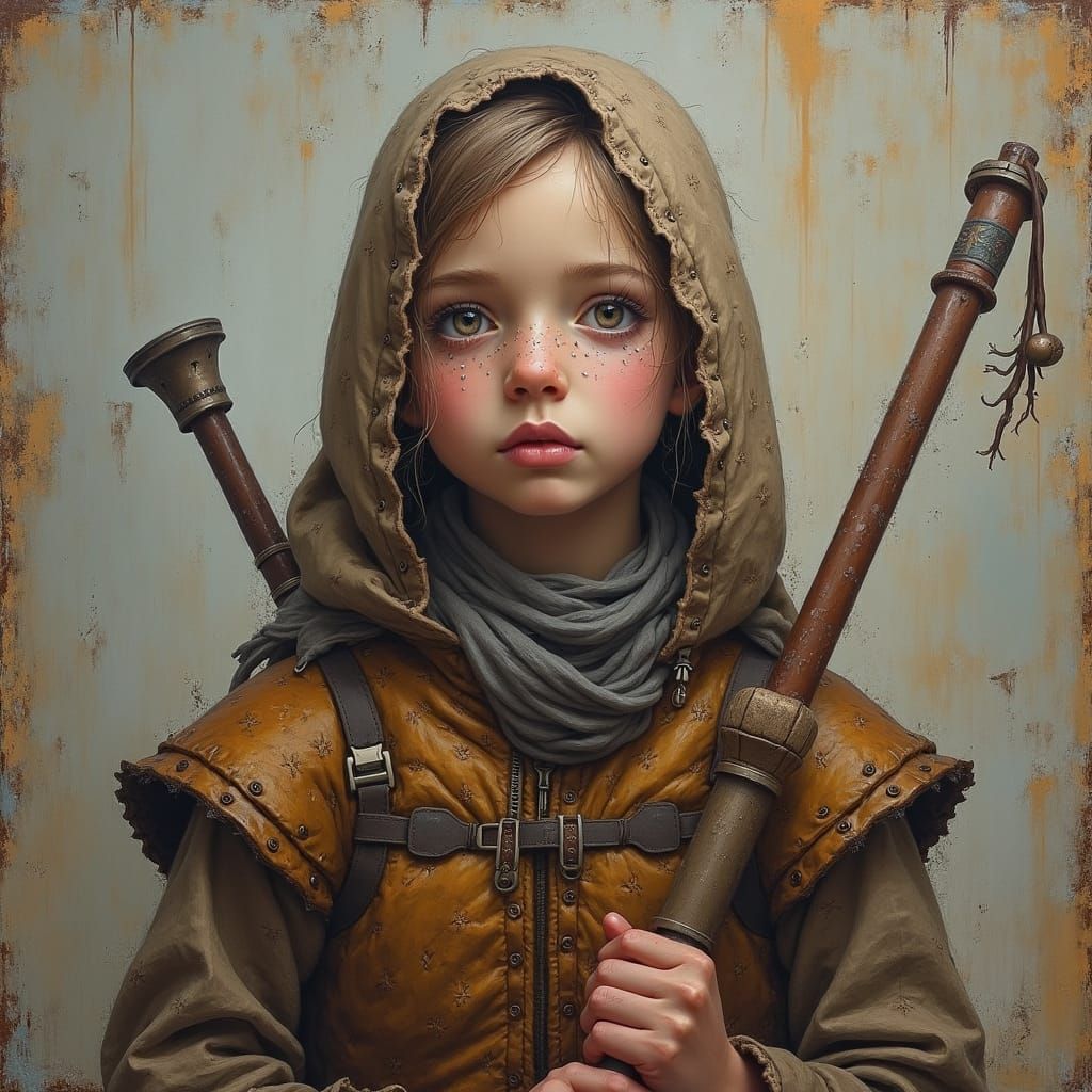 Woman in Autumn Forest Path, Impasto Painting