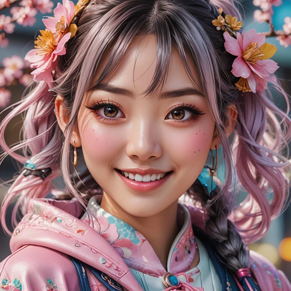 Enchanting Japanese Girl in Vibrant Kawaii Style