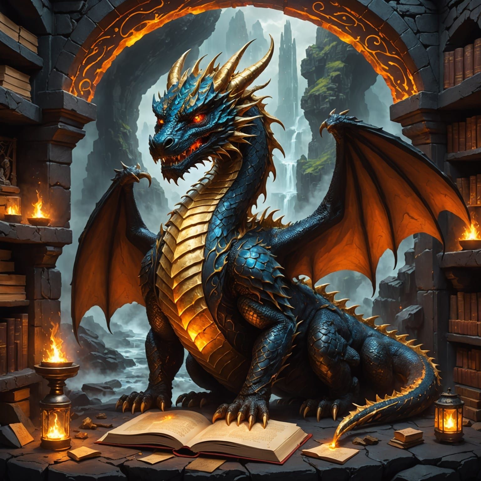 Ancient Dragon Guards Volcanic Reading Nook