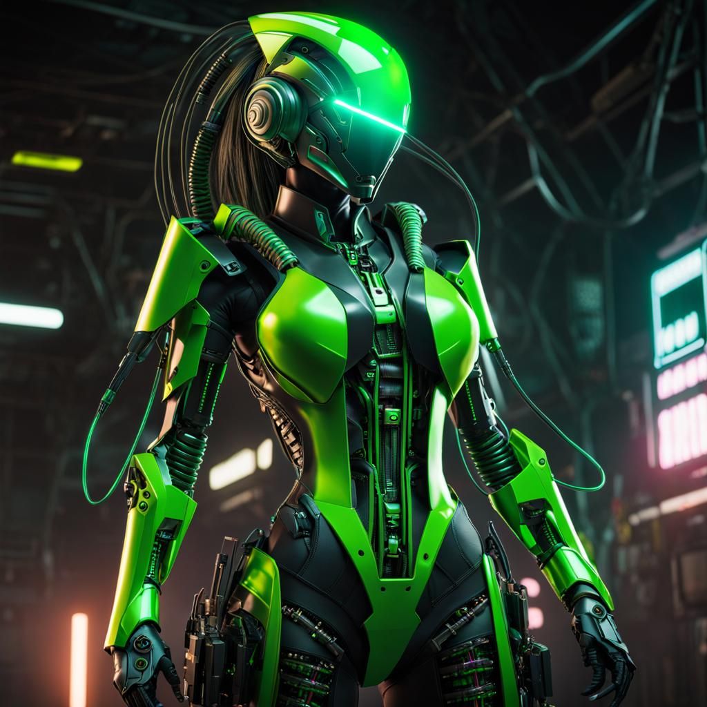 Cyberpunk Girl in Bio-Mechanical Armor, Unreal Engine