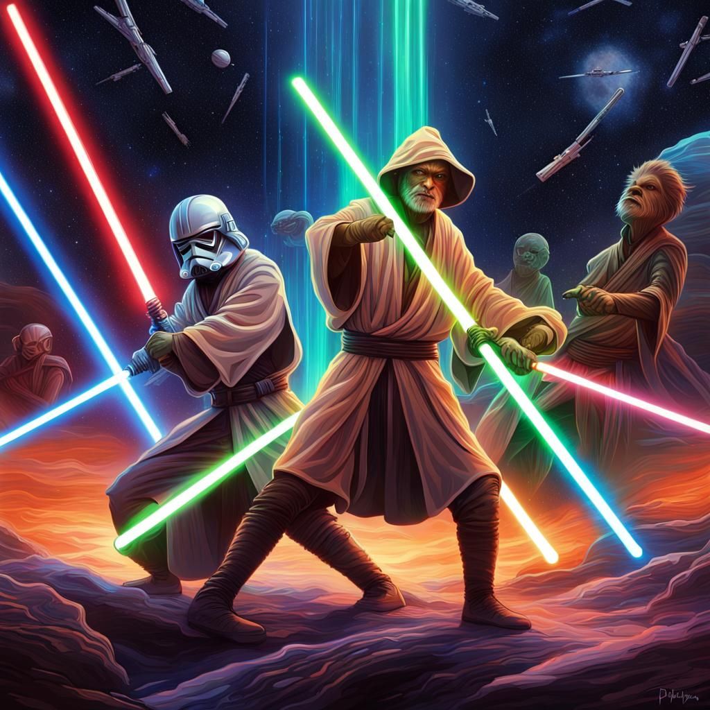 Jedi Lightsaber Battle: Holographic Cosmic Illustration