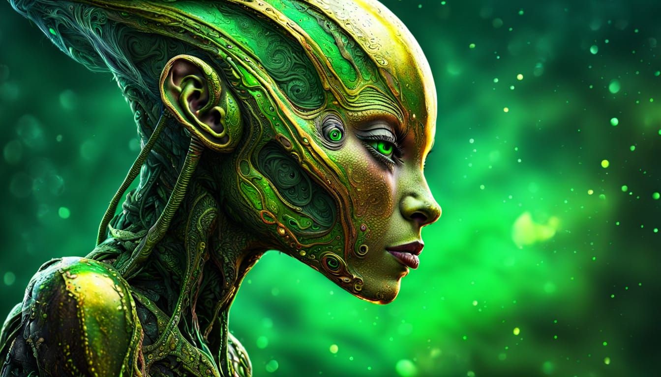 Hyperrealistic Portrait of a Golden Alien Woman