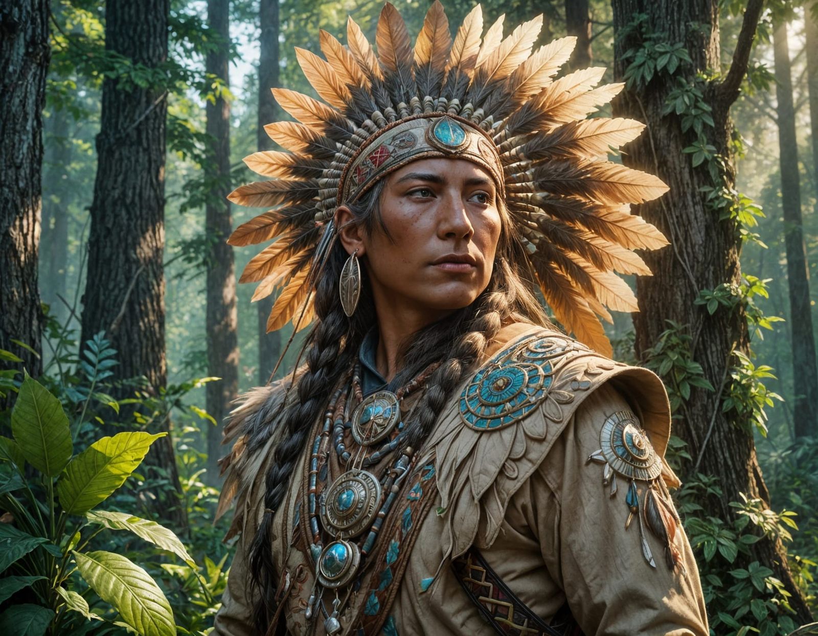 Vibrant Native American Hunter in Traditional Teepee Splendo...