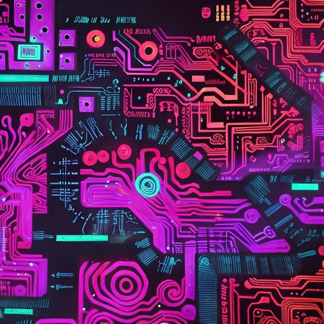 Primitive Circuitboard Synthbrain in Lascaux Style