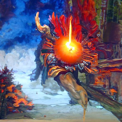 Fiery God Battles Demons with Fireballs