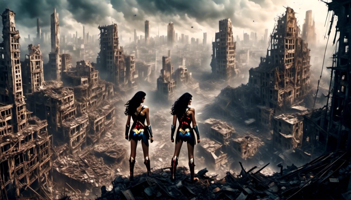 Wonder Woman Alone in a Destroyed Dystopian World
