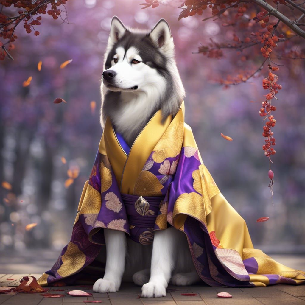 Elegant Husky Girl in Kimono, Professional Photography
