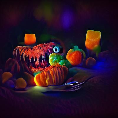 Glowing Pumpkin Monster Enjoying Sweets
