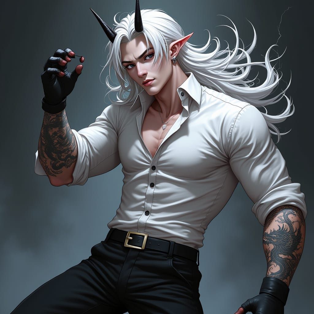 Vampire Boy with Dragon Tattoo, Dramatic Lighting