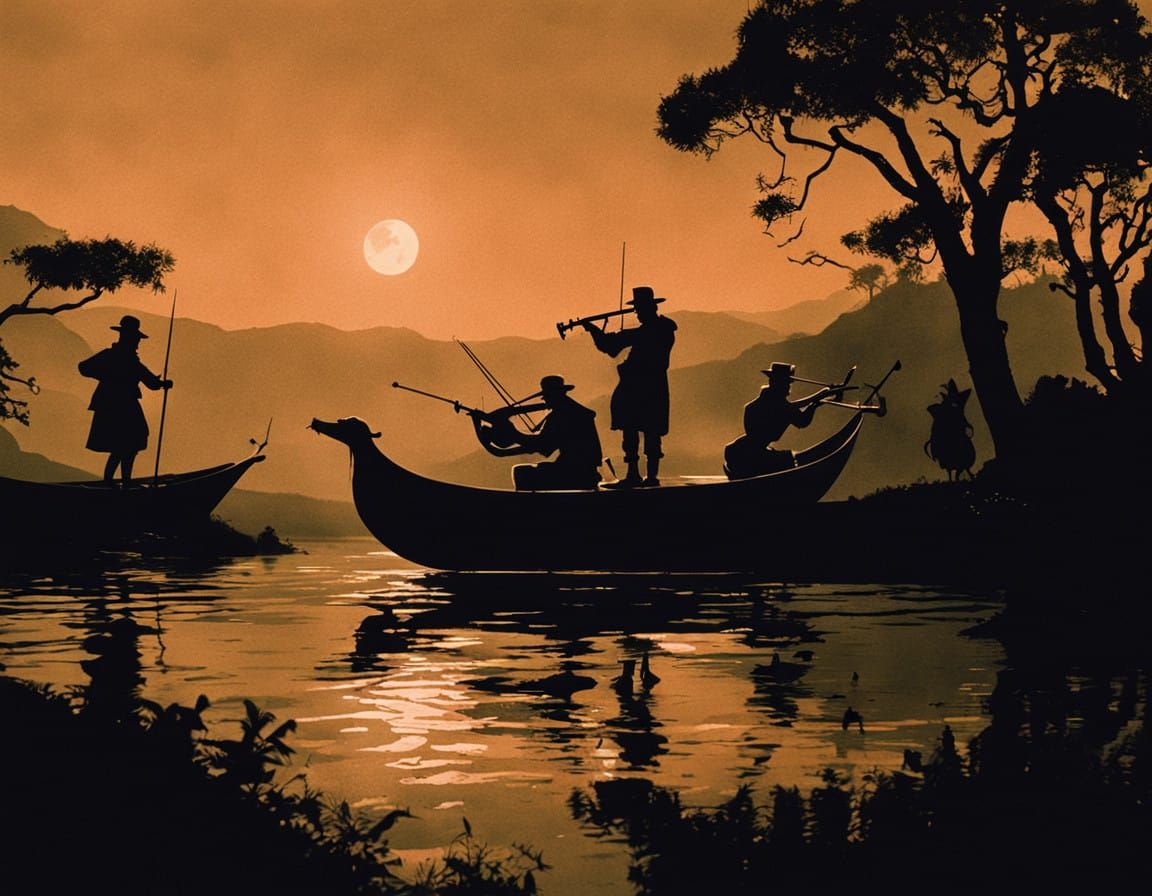 Cinematic Film Still of an Orchestra in a Dramatic Setting