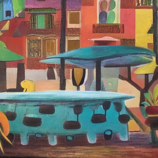 Colorful Mombasa Market Scene in Tropical Folk Art