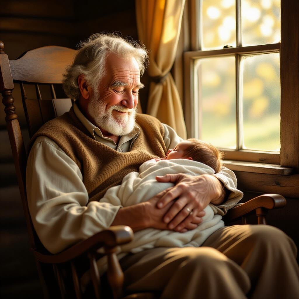 Heartwarming Image of Old Man Holding Baby