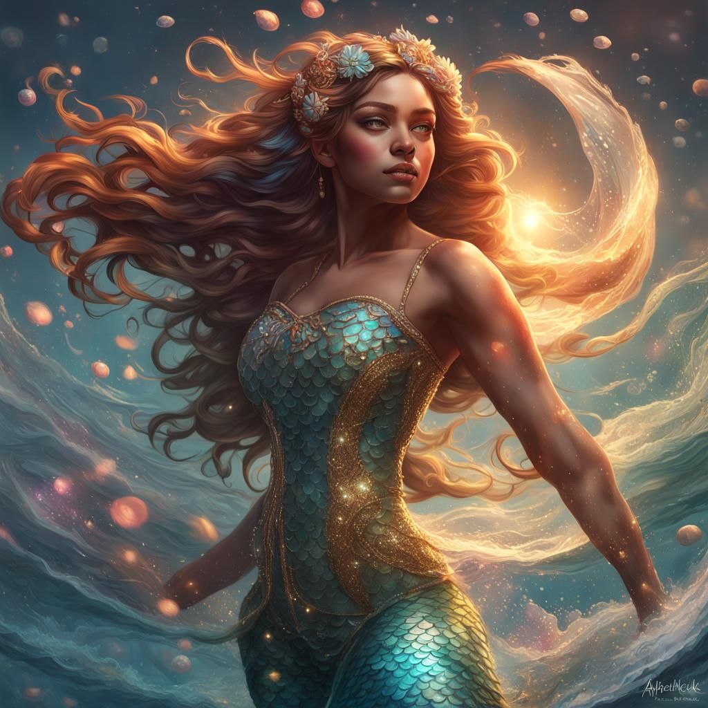 Sparkling Mermaid Goddess in Hyperdetailed Portrait