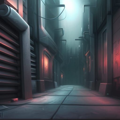 Ominous Sci-Fi Alleyway in Detailed Matte Painting