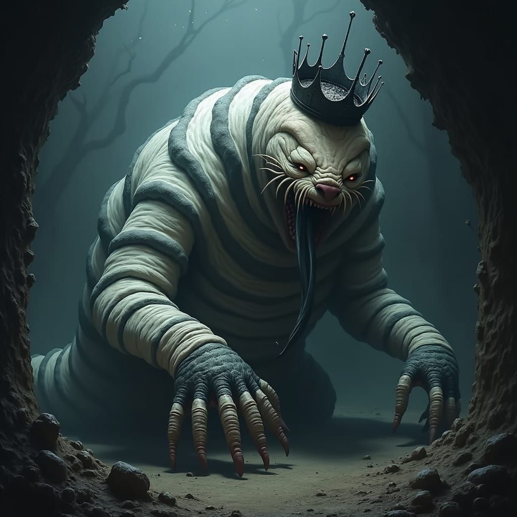 Gargantuan Worm-Mole Hybrid in Gothic Horror Style
