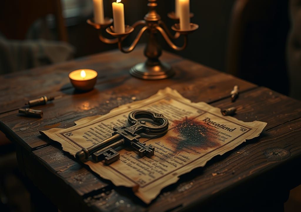 Ancient Key Emits Smoke in Gothic Candlelight