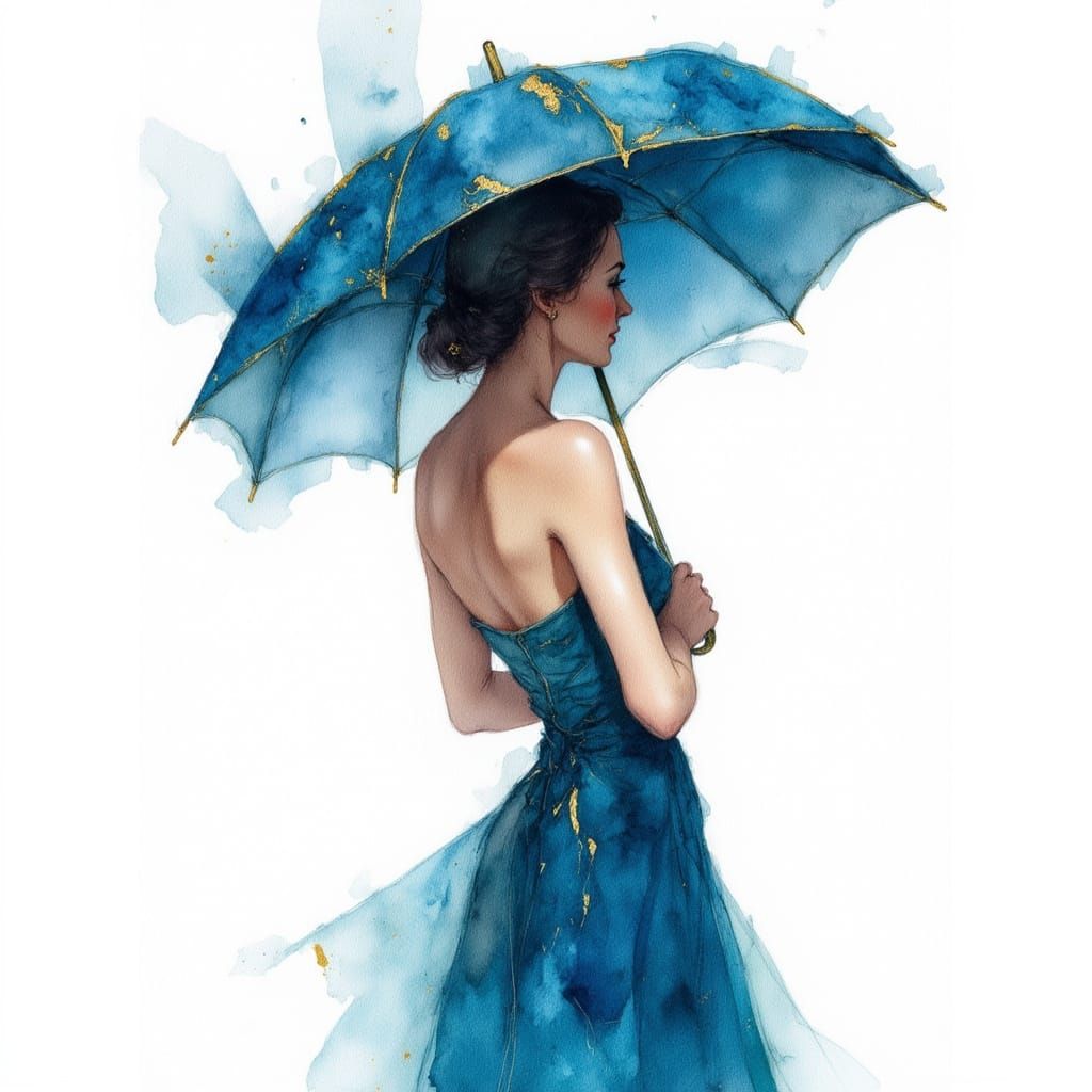 Woman with Umbrella in Palette Knife Style