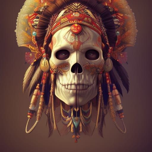 Tribal Skull with Headdress: Hyperdetailed Portrait