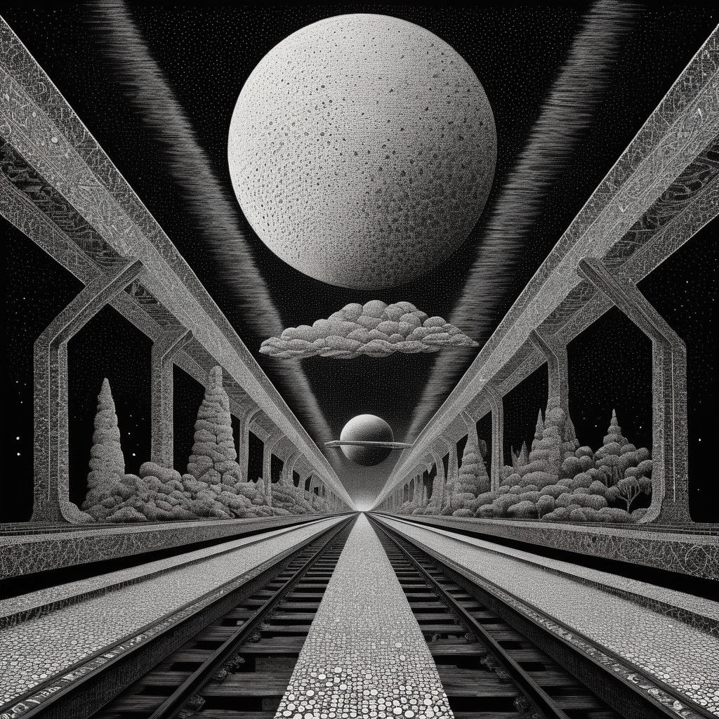 Surrealist Tapestry in Prismatic Pointillism Style