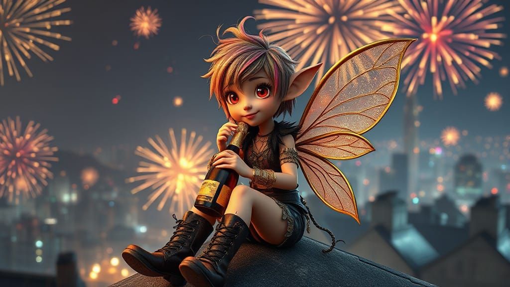 Whimsical Punk Gold Fairy Celebrates New Year with City Fire...