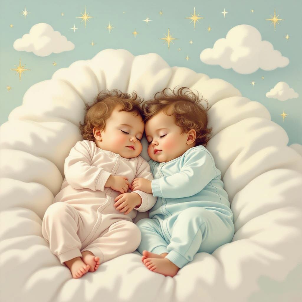 Babies in Dreamland, Pastel Illustration